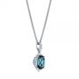 14k White Gold 14k White Gold Vintage-inspired Oval London Blue Topaz And Diamond Pendant - Flat View -  105433 - Thumbnail