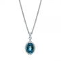  Platinum Platinum Vintage-inspired Oval London Blue Topaz And Diamond Pendant - Three-Quarter View -  105433 - Thumbnail