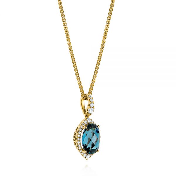 14k Yellow Gold 14k Yellow Gold Vintage-inspired Oval London Blue Topaz And Diamond Pendant - Flat View -  105433