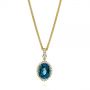 18k Yellow Gold 18k Yellow Gold Vintage-inspired Oval London Blue Topaz And Diamond Pendant - Three-Quarter View -  105433 - Thumbnail