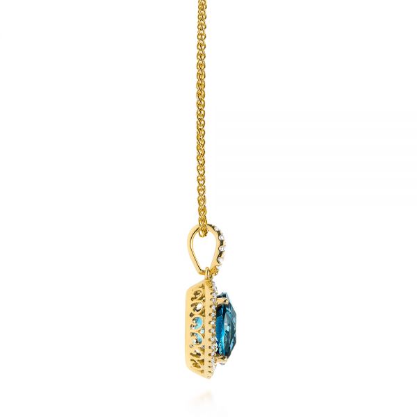 14k Yellow Gold 14k Yellow Gold Vintage-inspired Oval London Blue Topaz And Diamond Pendant - Side View - 105433