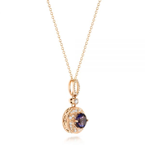 18k Rose Gold 18k Rose Gold Vintage-inspired Diamond And Iolite Pendant - Flat View -  103432