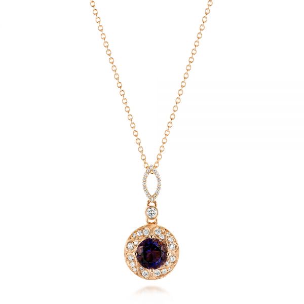 14k Rose Gold Vintage-inspired Diamond And Iolite Pendant - Three-Quarter View -  103432