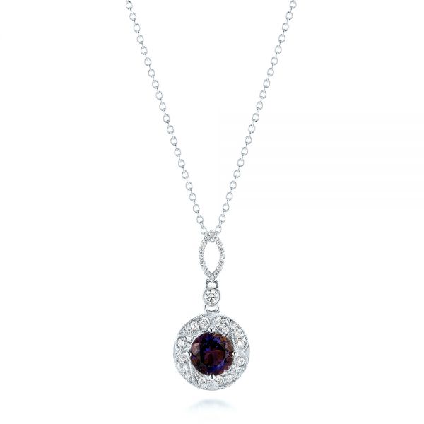  Platinum Platinum Vintage-inspired Diamond And Iolite Pendant - Three-Quarter View -  103432