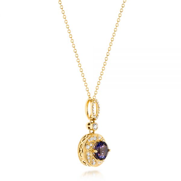 18k Yellow Gold 18k Yellow Gold Vintage-inspired Diamond And Iolite Pendant - Flat View -  103432