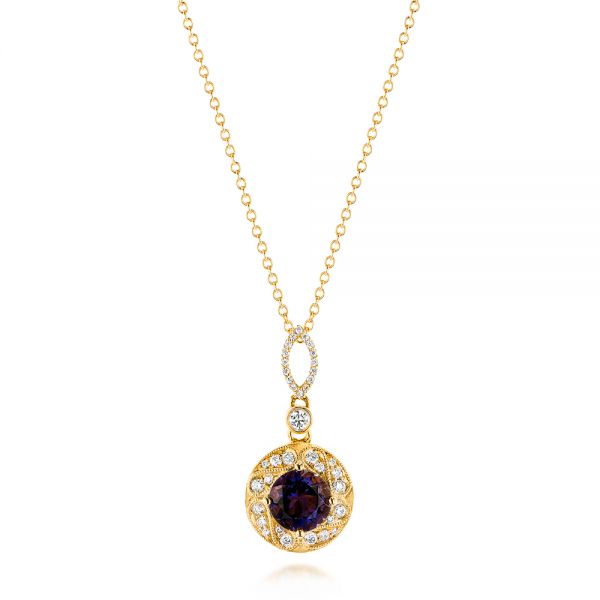 18k Yellow Gold 18k Yellow Gold Vintage-inspired Diamond And Iolite Pendant - Three-Quarter View -  103432