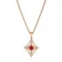 18k Rose Gold 18k Rose Gold Vintage-inspired Ruby And Diamond Filigree Pendant - Three-Quarter View -  106007 - Thumbnail