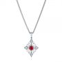 18k White Gold 18k White Gold Vintage-inspired Ruby And Diamond Filigree Pendant - Three-Quarter View -  106007 - Thumbnail