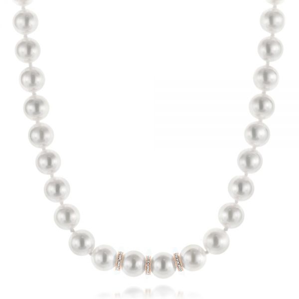 18k Rose Gold 18k Rose Gold White Akoya Pearl And Diamond Necklace - Three-Quarter View - 103333