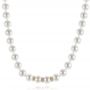 14k Yellow Gold White Akoya Pearl And Diamond Necklace - Three-Quarter View -  103332 - Thumbnail