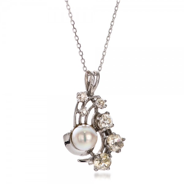 Diamond And Pearl Pendant - Flat View -  100746