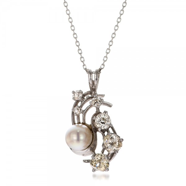 Diamond And Pearl Pendant - Three-Quarter View -  100746