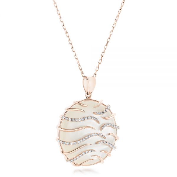 14k Rose Gold 14k Rose Gold White Mother Of Pearl And Diamonds Luna Pendant - Flat View -  102495