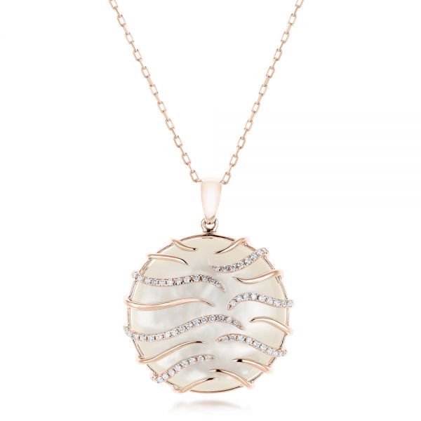 14k Rose Gold 14k Rose Gold White Mother Of Pearl And Diamonds Luna Pendant - Three-Quarter View -  102495