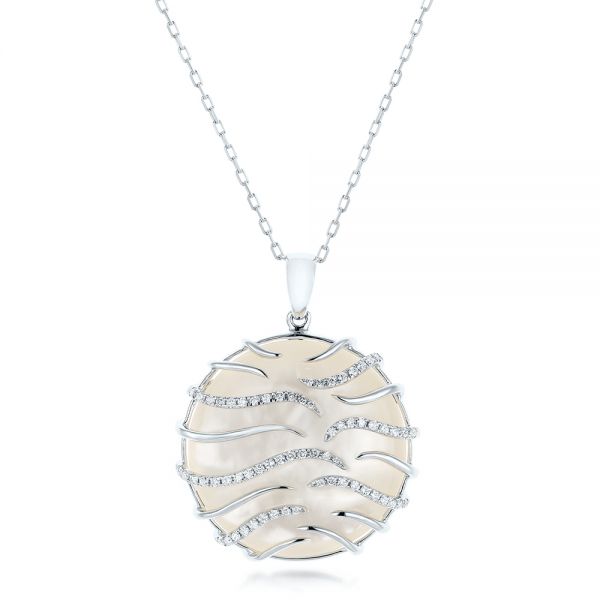  Platinum Platinum White Mother Of Pearl And Diamonds Luna Pendant - Three-Quarter View -  102495