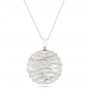 14k White Gold White Mother Of Pearl And Diamonds Luna Pendant - Three-Quarter View -  102495 - Thumbnail