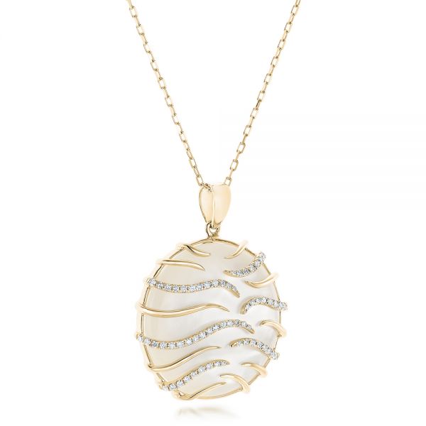 18k Yellow Gold 18k Yellow Gold White Mother Of Pearl And Diamonds Luna Pendant - Flat View -  102495