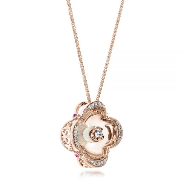 14k Rose Gold 14k Rose Gold White Opal And Diamond Pendant - Flat View - 101978