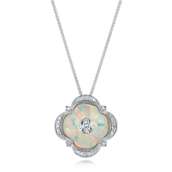  Platinum Platinum White Opal And Diamond Pendant - Three-Quarter View -  101978