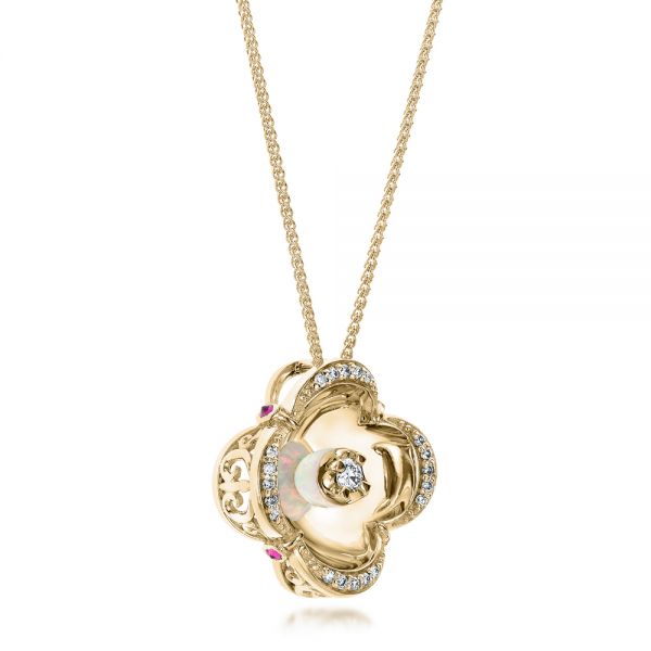 18k Yellow Gold 18k Yellow Gold White Opal And Diamond Pendant - Flat View - 101978
