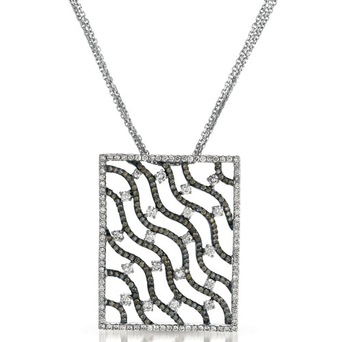 White And Brown Diamond Filigree Pendant - Vanna K - Three-Quarter View -  1054 - Thumbnail