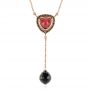  14K Gold Y-chain Garnet And Black Diamond Necklace - Three-Quarter View -  105109 - Thumbnail