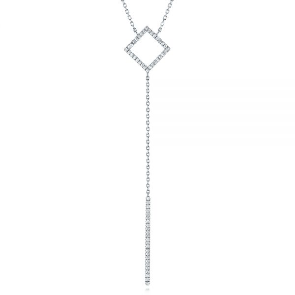 14k White Gold Y-shaped Diamond Necklace - Three-Quarter View -  106289