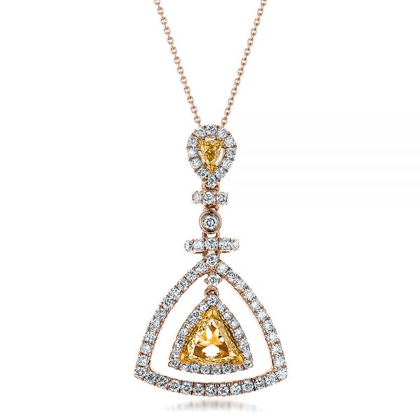 18k Rose Gold And Platinum 18k Rose Gold And Platinum Yellow And White Diamond Halo Pendant - Three-Quarter View -  100677