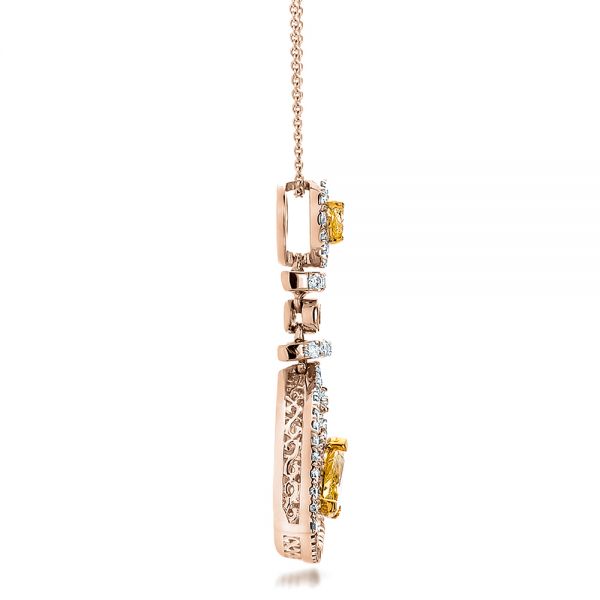 14k Rose Gold And 18K Gold 14k Rose Gold And 18K Gold Yellow And White Diamond Halo Pendant - Side View - 100677