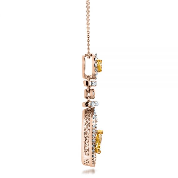 18k Rose Gold And Platinum 18k Rose Gold And Platinum Yellow And White Diamond Halo Pendant - Side View -  100677