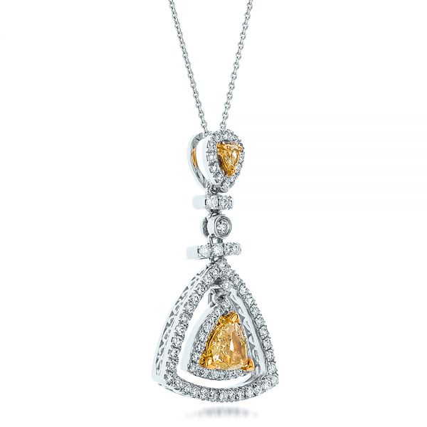 14k White Gold And Platinum 14k White Gold And Platinum Yellow And White Diamond Halo Pendant - Flat View -  100677