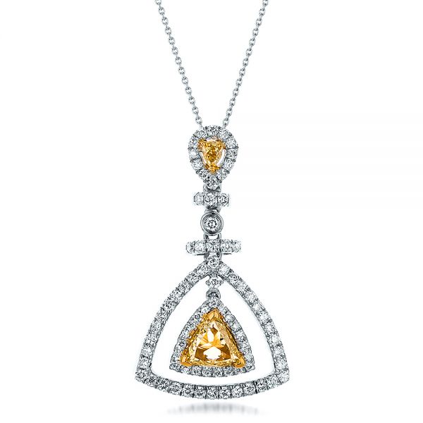 14k White Gold And 18K Gold 14k White Gold And 18K Gold Yellow And White Diamond Halo Pendant - Three-Quarter View -  100677