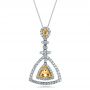 14k White Gold And Platinum 14k White Gold And Platinum Yellow And White Diamond Halo Pendant - Three-Quarter View -  100677 - Thumbnail