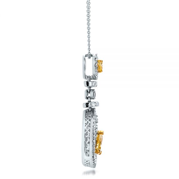 18k White Gold And 18K Gold Yellow And White Diamond Halo Pendant - Side View - 100677