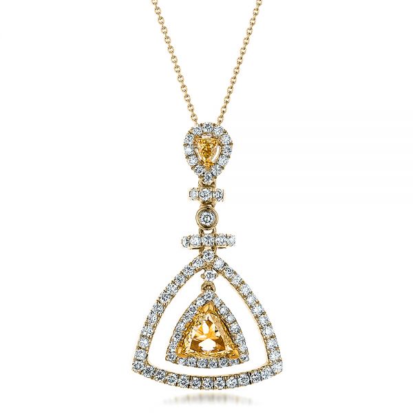 14k Yellow Gold And 18K Gold 14k Yellow Gold And 18K Gold Yellow And White Diamond Halo Pendant - Three-Quarter View -  100677