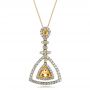 18k Yellow Gold And Platinum 18k Yellow Gold And Platinum Yellow And White Diamond Halo Pendant - Three-Quarter View -  100677 - Thumbnail