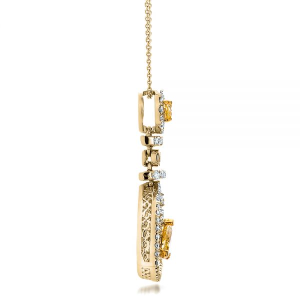 18k Yellow Gold And Platinum 18k Yellow Gold And Platinum Yellow And White Diamond Halo Pendant - Side View -  100677