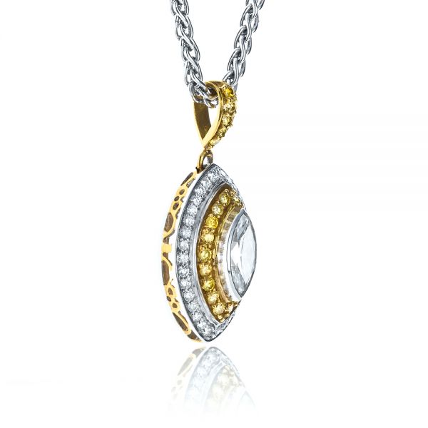 14k Yellow Gold And 14K Gold Yellow And White Diamond Marquise Pendant - Flat View -  1328