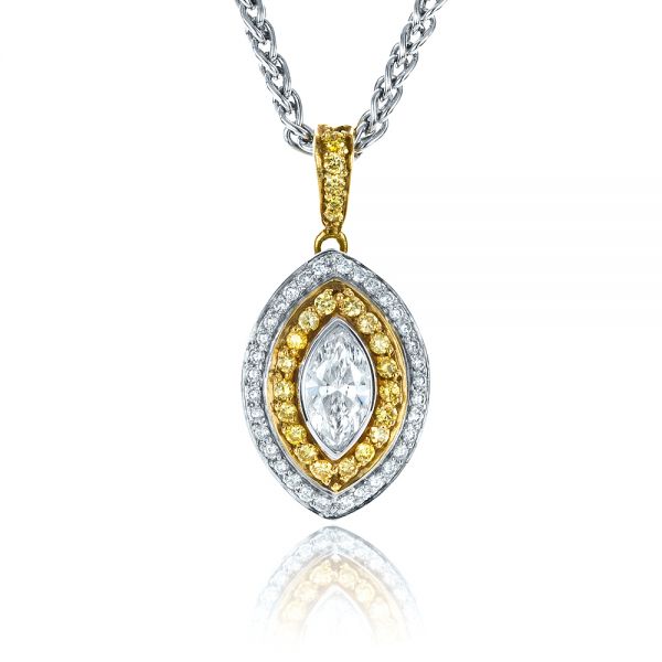 14k Yellow Gold And 14K Gold Yellow And White Diamond Marquise Pendant - Front View -  1328