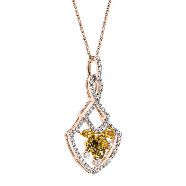 14k Rose Gold And 14K Gold 14k Rose Gold And 14K Gold Yellow And White Diamond Pendant - Flat View -  100678