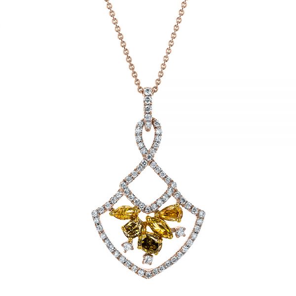 14k Rose Gold And Platinum 14k Rose Gold And Platinum Yellow And White Diamond Pendant - Three-Quarter View -  100678