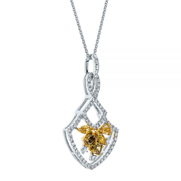 18k White Gold And 18K Gold Yellow And White Diamond Pendant - Flat View -  100678