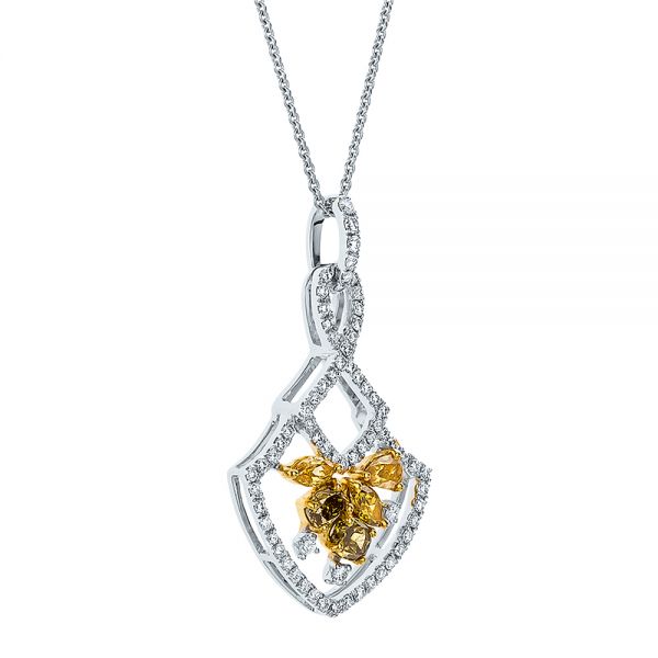 14k White Gold And Platinum 14k White Gold And Platinum Yellow And White Diamond Pendant - Flat View -  100678