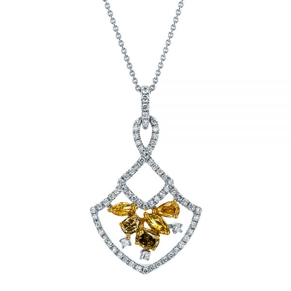  Platinum And Platinum Platinum And Platinum Yellow And White Diamond Pendant - Three-Quarter View -  100678