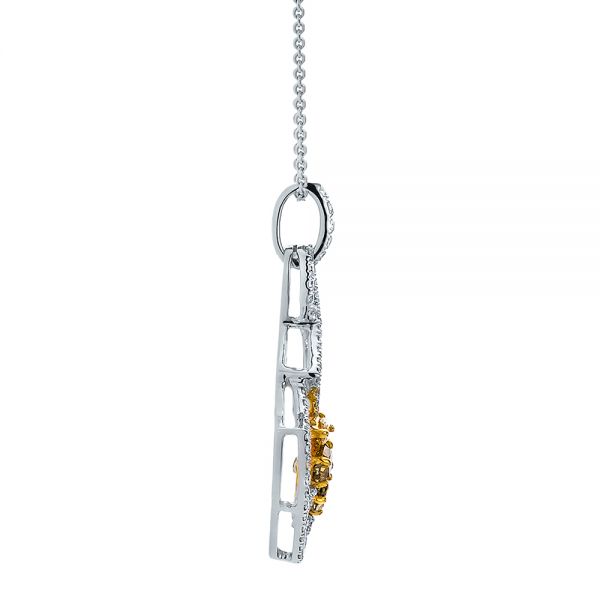 18k White Gold And 18K Gold Yellow And White Diamond Pendant - Side View -  100678