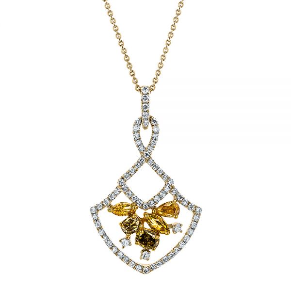 14k Yellow Gold And 18K Gold 14k Yellow Gold And 18K Gold Yellow And White Diamond Pendant - Three-Quarter View -  100678