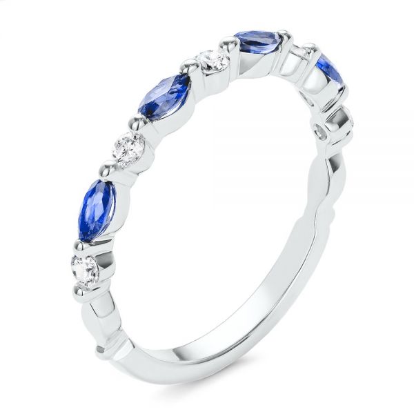  18K Gold 18K Gold Alternating Diamond And Blue Sapphire Ring - Three-Quarter View -  107135