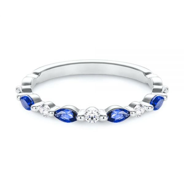  14K Gold Alternating Diamond And Blue Sapphire Ring - Flat View -  107135