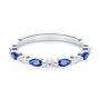  14K Gold Alternating Diamond And Blue Sapphire Ring - Flat View -  107135 - Thumbnail