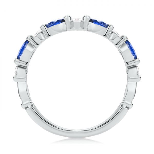  14K Gold Alternating Diamond And Blue Sapphire Ring - Front View -  107135